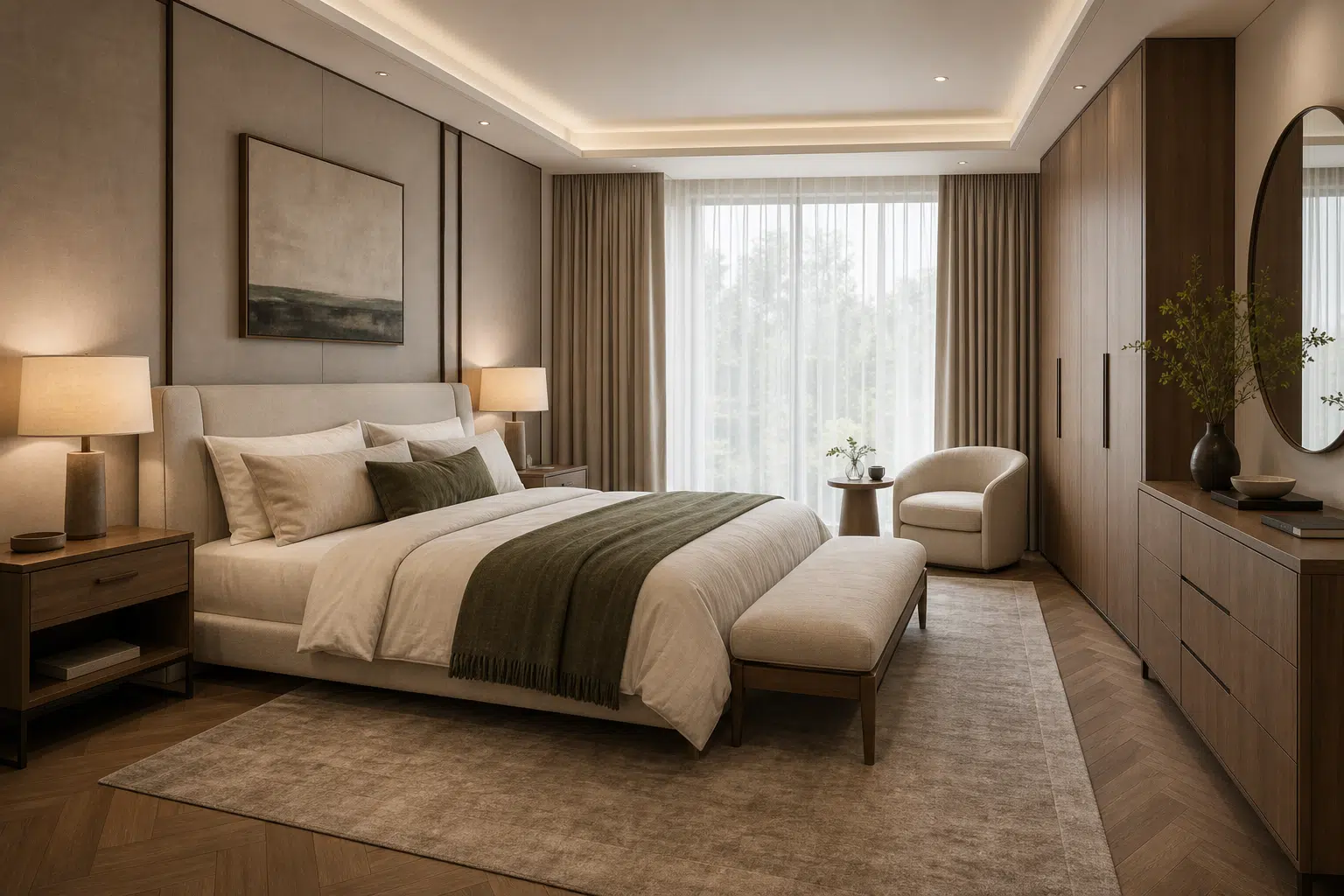 Bedroom furniture package with bed nightstands and wardrobe