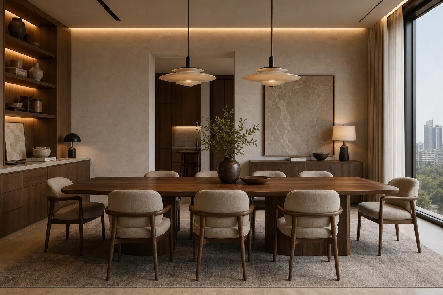 Dining room furniture package with dining table chairs and sideboard
