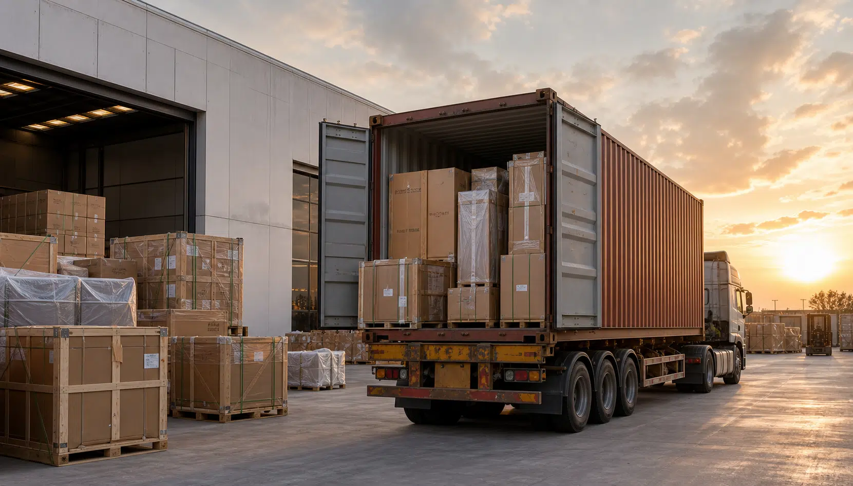 Furniture cartons and crates loaded for logistics handover